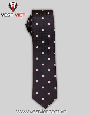 CÀ VẠT ĐEN CHẤM BI HỒNG CRV02
