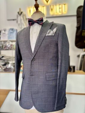 Vest Nam Xám Caro Đậm