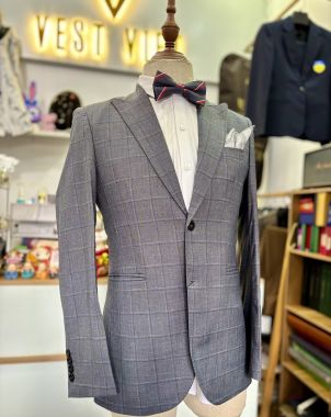 Vest Nam Xám Caro Đậm