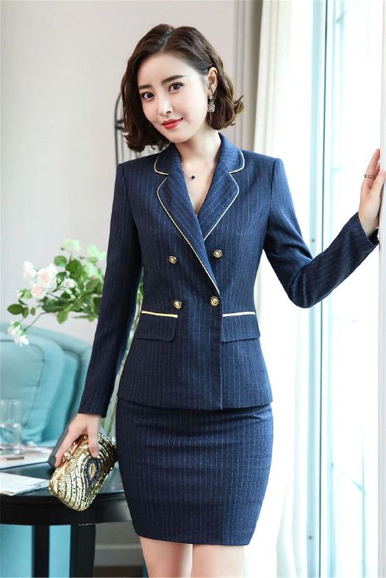 Bộ Đồng Phục Vest Công Sở Nữ Cao Cấp Xanh Sọc