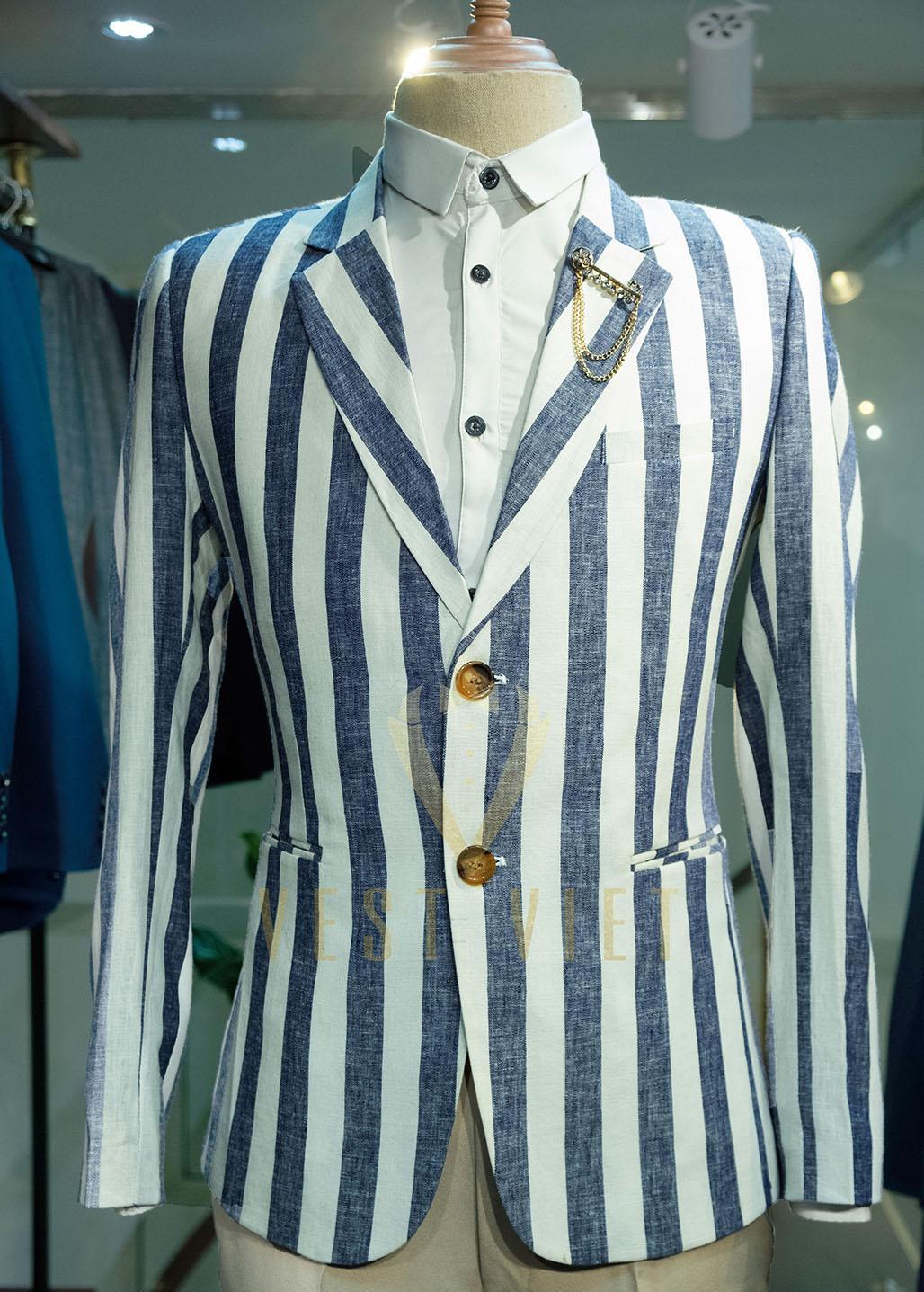 BLAZER XANH SỌC TRẮNG